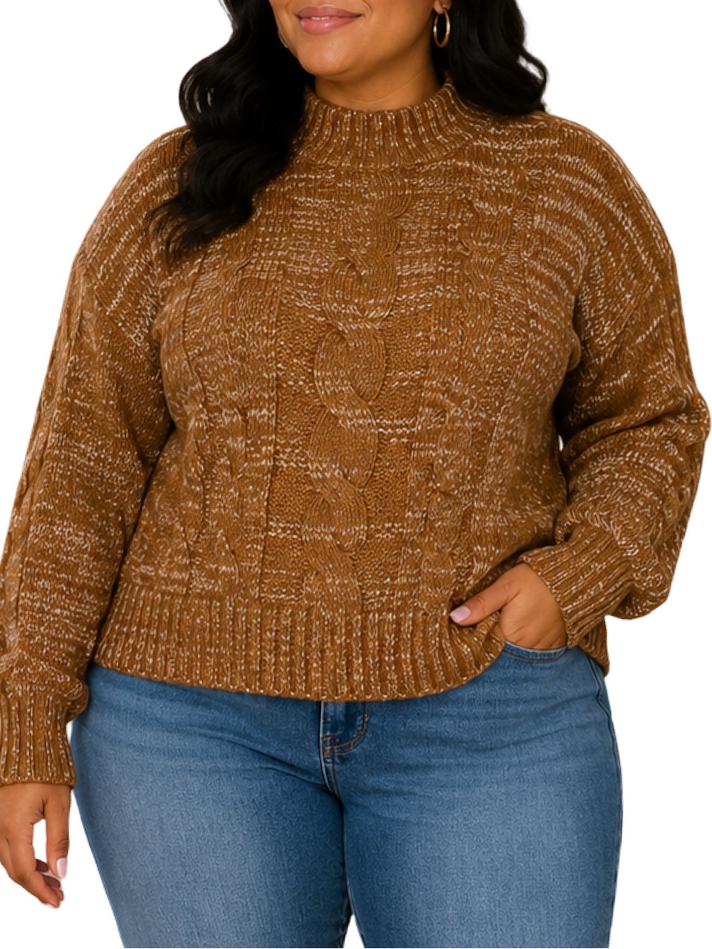 a.n.a. Nutmeg Staccato Cable Knit Mock Neck Sweater Large NWT